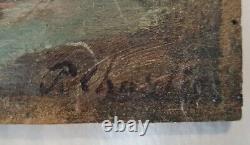 Tableau XIXéme par Charlie Huile/bois 22cm x 35cm. Rivière Dans les rochers