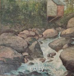 Tableau XIXéme par Charlie Huile/bois 22cm x 35cm. Rivière Dans les rochers