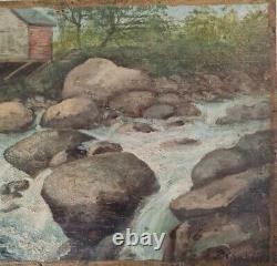 Tableau XIXéme par Charlie Huile/bois 22cm x 35cm. Rivière Dans les rochers