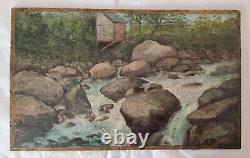 Tableau XIXéme par Charlie Huile/bois 22cm x 35cm. Rivière Dans les rochers