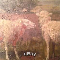 Tableau ancien BARBIZON XIXe Les Moutons Huile sur panneau signée