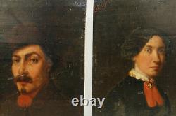 Tableau ancien Bisson, huile panneau portraits XIX, french painter, french painting