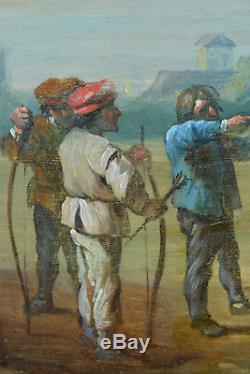Tableau ancien David Teniers Flamand 17e paysants tirant à l'arc Archery hsb