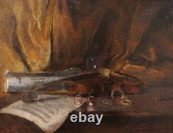 Tableau ancien Emile Boulard violon instrument musique impressionnisme