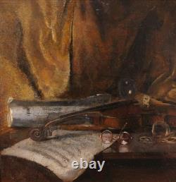 Tableau ancien Emile Boulard violon instrument musique impressionnisme