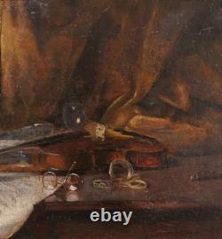 Tableau ancien Emile Boulard violon instrument musique impressionnisme