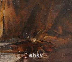 Tableau ancien Emile Boulard violon instrument musique impressionnisme