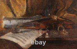 Tableau ancien Emile Boulard violon instrument musique impressionnisme