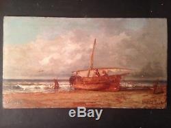 Tableau ancien Ernest PAUL (XIX-XXe) Départ pour la pêche Huile signée