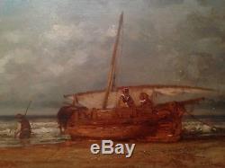 Tableau ancien Ernest PAUL (XIX-XXe) Départ pour la pêche Huile signée