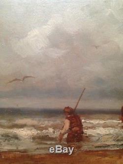 Tableau ancien Ernest PAUL (XIX-XXe) Départ pour la pêche Huile signée