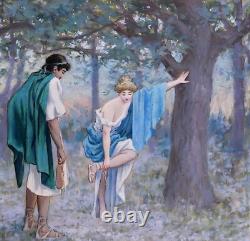 Tableau ancien Henri Delavelle Rome Antiquité grecque illustration couple