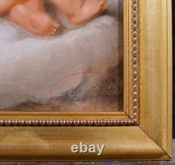 Tableau ancien Henri Joseph Dillens enfant ange cupidon amour saison automne vin