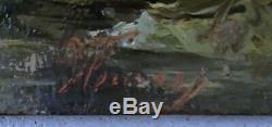 Tableau ancien Huile sur panneau signature illisible Ecole de Barbizon