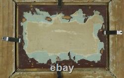 Tableau ancien Marine animée bateaux bord de mer 19e cadre bois doré sv Kussaweg