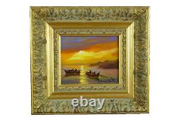 Tableau ancien Marine bord de Mer Nice Raymond Saglietto Pêcheur au crépuscule