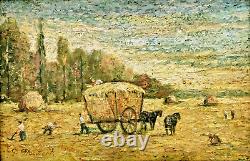 Tableau ancien Paul Flaubert (1928-1994) Ramassage du foin HSP Signée