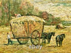 Tableau ancien Paul Flaubert (1928-1994) Ramassage du foin HSP Signée