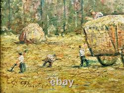 Tableau ancien Paul Flaubert (1928-1994) Ramassage du foin HSP Signée