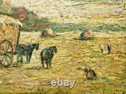 Tableau ancien Paul Flaubert (1928-1994) Ramassage du foin HSP Signée