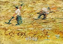 Tableau ancien Paul Flaubert (1928-1994) Ramassage du foin HSP Signée
