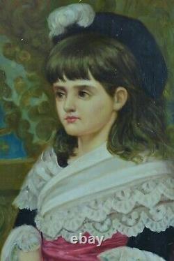 Tableau ancien Portrait de jeune fille en costume Coiffe traditionnelle signé