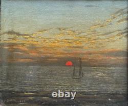 Tableau ancien V. Balotte (XIX-XX) Marine au soleil couchant, 1895