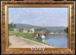 Tableau ancien Victor Marais-Milton pont Sèvres Saint-Cloud paysage Seine Meudon