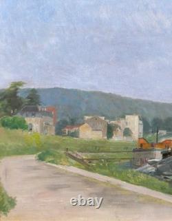 Tableau ancien Victor Marais-Milton pont Sèvres Saint-Cloud paysage Seine Meudon