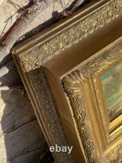 Tableau ancien XIXe Huile sur panneau Cadre victorien Biggs & Sons London Tableau ancien XIXe Huile sur panneau Cadre victorien Biggs & Sons London