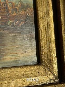 Tableau ancien XIXe Huile sur panneau Cadre victorien Biggs & Sons London