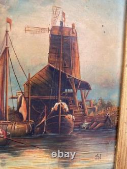 Tableau ancien XIXe Huile sur panneau Cadre victorien Biggs & Sons London