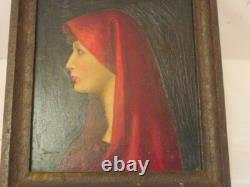 Tableau ancien XIXème Huile Sur Bois Portrait de femme Fabiola, Signé