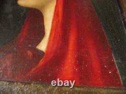 Tableau ancien XIXème Huile Sur Bois Portrait de femme Fabiola, Signé