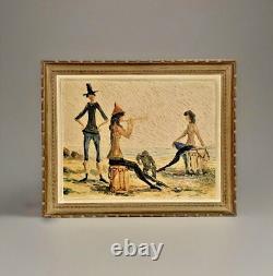 Tableau ancien hsb paysage chevaux Camargue scène animée Circky André Poirson