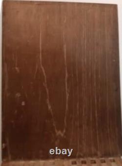 Tableau ancien huile bois portrait femme élégante mélancolique voilage bleu