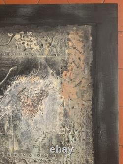 Tableau ancien huile composition mixte sculpture boulons femme mélancolie signé