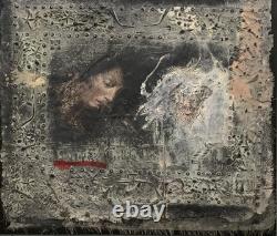 Tableau ancien huile composition mixte sculpture portrait femme mélancolie