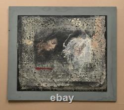 Tableau ancien huile composition mixte sculpture portrait femme mélancolie