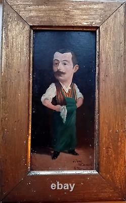 Tableau ancien huile sur Panneau caricature signé G. VIARDOT de 1893