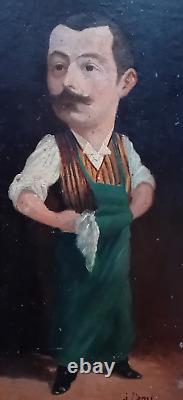 Tableau ancien huile sur Panneau caricature signé G. VIARDOT de 1893