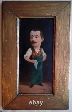 Tableau ancien huile sur Panneau caricature signé G. VIARDOT de 1893