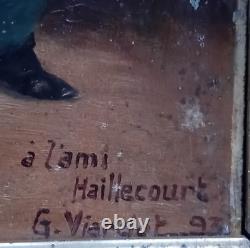 Tableau ancien huile sur Panneau caricature signé G. VIARDOT de 1893