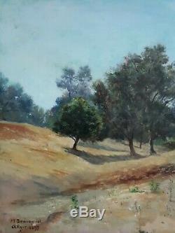 Tableau ancien huile sur bois paysage Alger Algérie 1897 J. F. BOUVAGNET XIXème