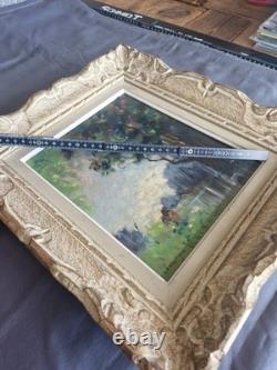 Tableau ancien huile sur toile signée LANGOTIÈRE paysage sous-bois Cadre ancien