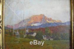 Tableau ancien mont Granier Alpes Savoie montagnes paysage 1916 fauve