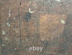 Tableau ancien paysage avec chateau initiales LL Symbolisme