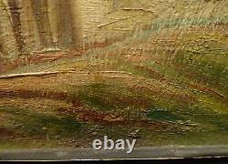 Tableau ancien paysage de campagne eau Barbizon huile 19° double face