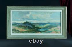 Tableau ancien paysage panoramique Pins Parasol Landes rivière Pïerre Roblin