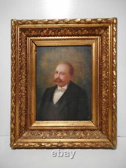 Tableau ancien peinture 19 siècle portrait buste homme moustachu